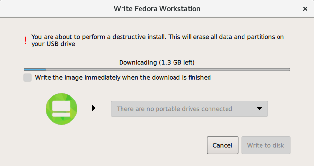 Image of Fedora Media Writer Automatic Download