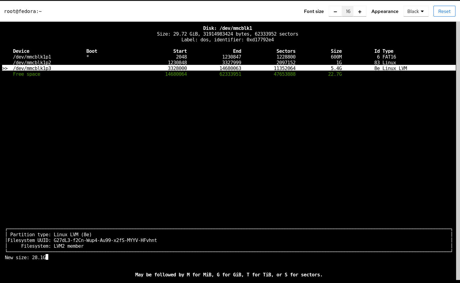 Partition resize