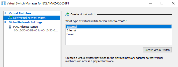 New Virtual Network Switch tab